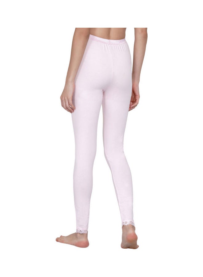 Miss London - High Waist Ultra Soft Tummy Support Stretchy Leggings With Lace Baby Pink - Image 1