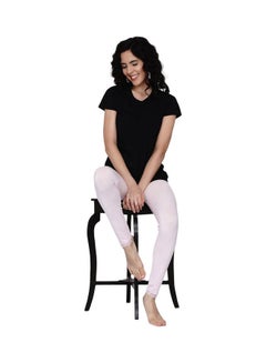 Miss London High Waist Ultra Soft Tummy Support Stretchy Leggings With Lace Baby Pink  - Image 4