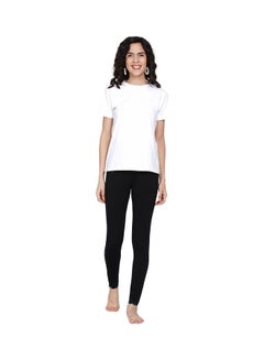 Miss London High Waist Ultra Soft Tummy Support Stretchy Leggings With Lace Black  - Image 3