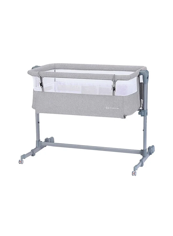Kinderkraft Bedside Crib Neste Air, Travel Cot, Co - Sleeping Bed, Ajustable Height, Sidewalls With Airy Mesh, Transport Wheels, With Accessories, Cotton Sheet, For Newborn, Up To 6 Month, Grey
