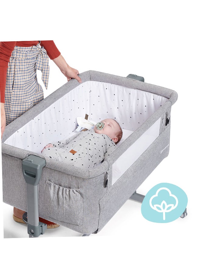 Kinderkraft Bedside Crib Neste Up, Travel Cot, Sleeping Bed, Ajustable Height, Foldable Side Wall, Transport Wheels With Accessories, Cotton Sheet For Newborn 0 To 9 Kg, Up To 6 Month - Grey - v1630998204/N47531403A_2