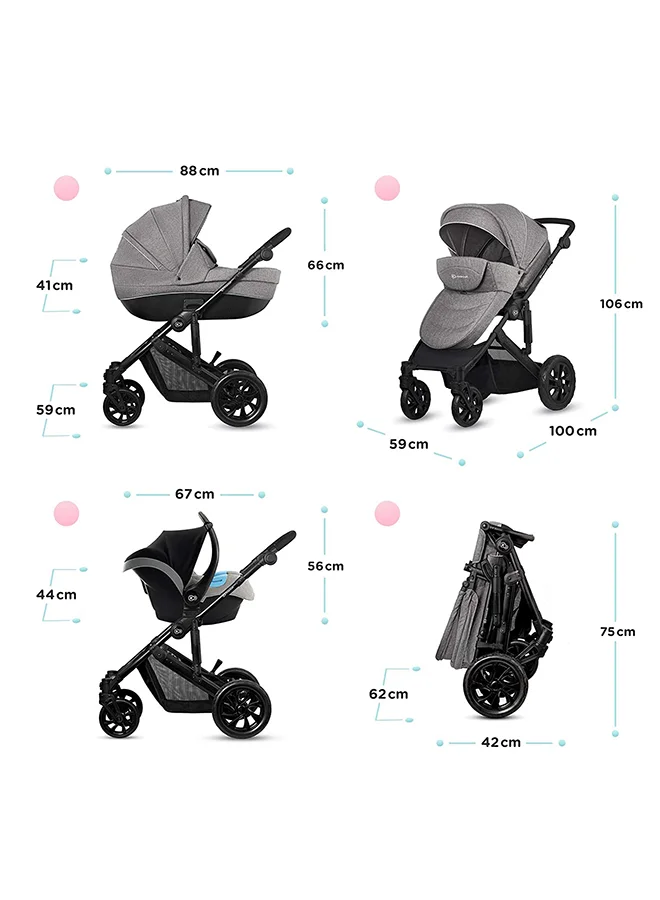 Kinderkraft 3 - In - 1 Prime Lite Travel System - Grey