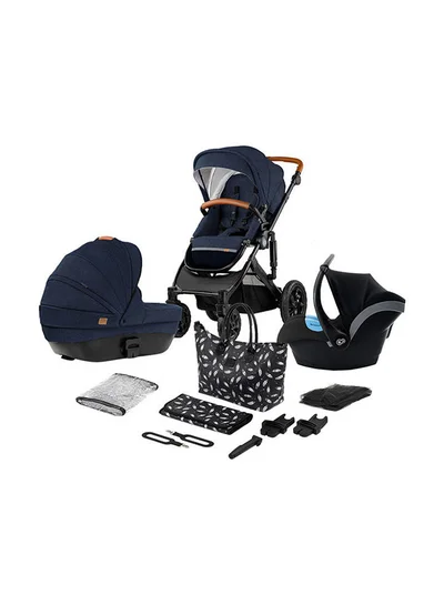 كيندركرافت 3 In 1 Prime Travel System With Accessories Navy, Compact Folding, Reclining Stroller Seat, 5-Point Safety Harnerss, 0+ months up to 22kg, Car Seat with 3-Point Safety Harness with Sunshield