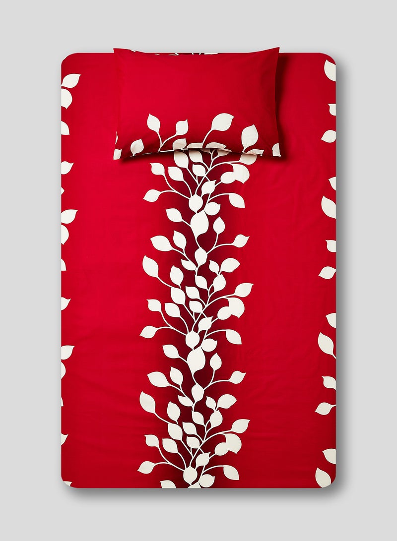 RISHAHOME 2-Piece Printed 180 TC  Bedsheet Set Cotton Red/White 147x240cm  - Image 1