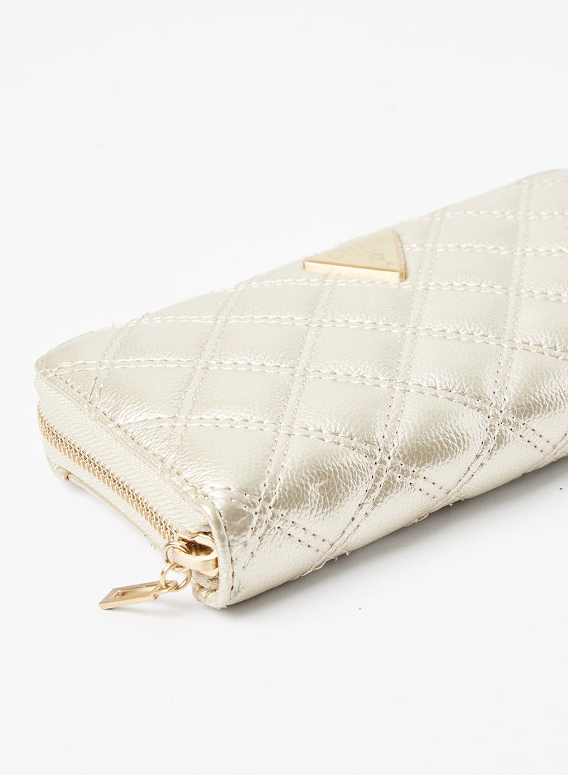 GUESS - Cessily Quilted Zip Around Wallet Champagne - Image 1