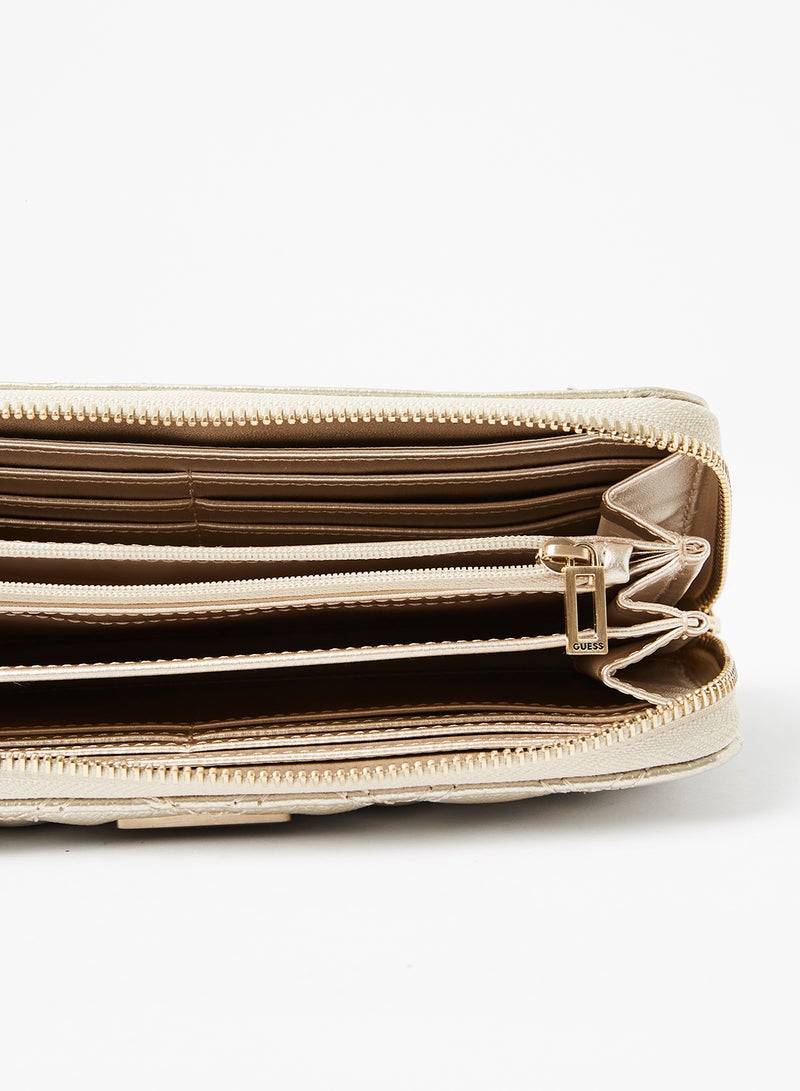 GUESS - Cessily Quilted Zip Around Wallet Champagne - Image 1
