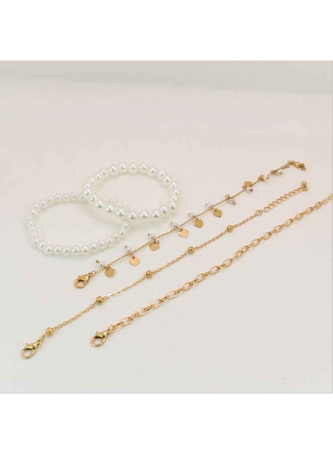 Pristine - 5-Piece Pearl Chain Leaf Tassel Bracelet Set - v1631011917/N50713894A_1