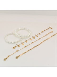 THE BLING STUDIO Pristine - 5-Piece Pearl Chain Leaf Tassel Bracelet Set  - Image 1