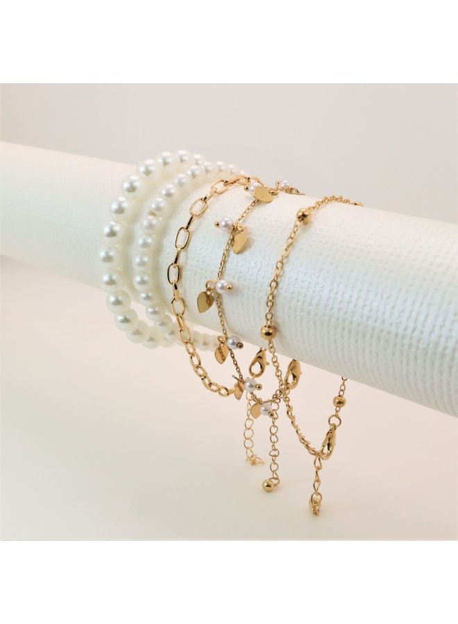 Pristine - 5-Piece Pearl Chain Leaf Tassel Bracelet Set - v1631011917/N50713894A_3