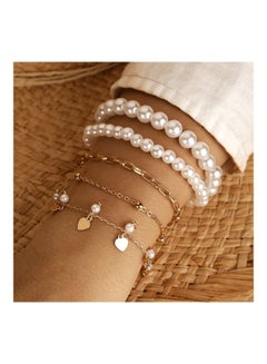 THE BLING STUDIO Pristine - 5-Piece Pearl Chain Leaf Tassel Bracelet Set  - Image 4