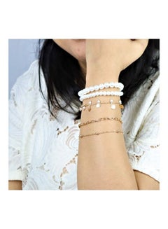 THE BLING STUDIO Pristine - 5-Piece Pearl Chain Leaf Tassel Bracelet Set  - Image 5