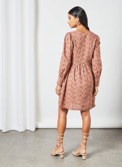 Y.A.S V-Neck Broderie Dress Brown  - Image 2