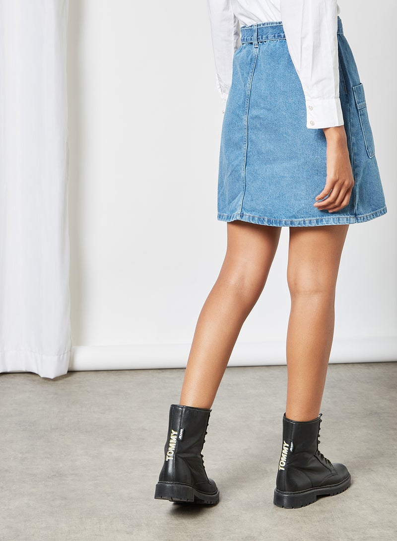 PIECES - Wrap Front Skirt Medium Blue Denim - Image 1