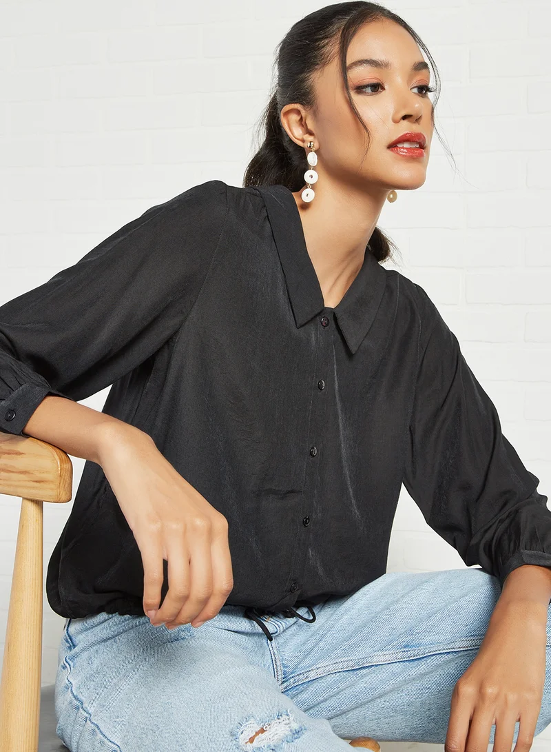 PIECES Drawstring Hem Top Black