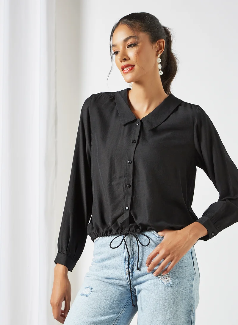 PIECES Drawstring Hem Top Black