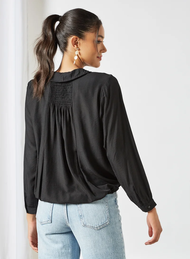 PIECES Drawstring Hem Top Black