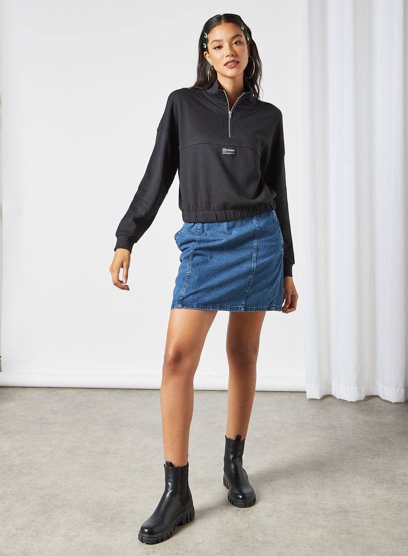 NOISY MAY - Half-Zip Cropped Sweatshirt Black - Image 1