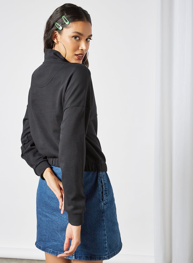 NOISY MAY - Half-Zip Cropped Sweatshirt Black - Image 1