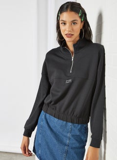 Half-Zip Cropped Sweatshirt Black