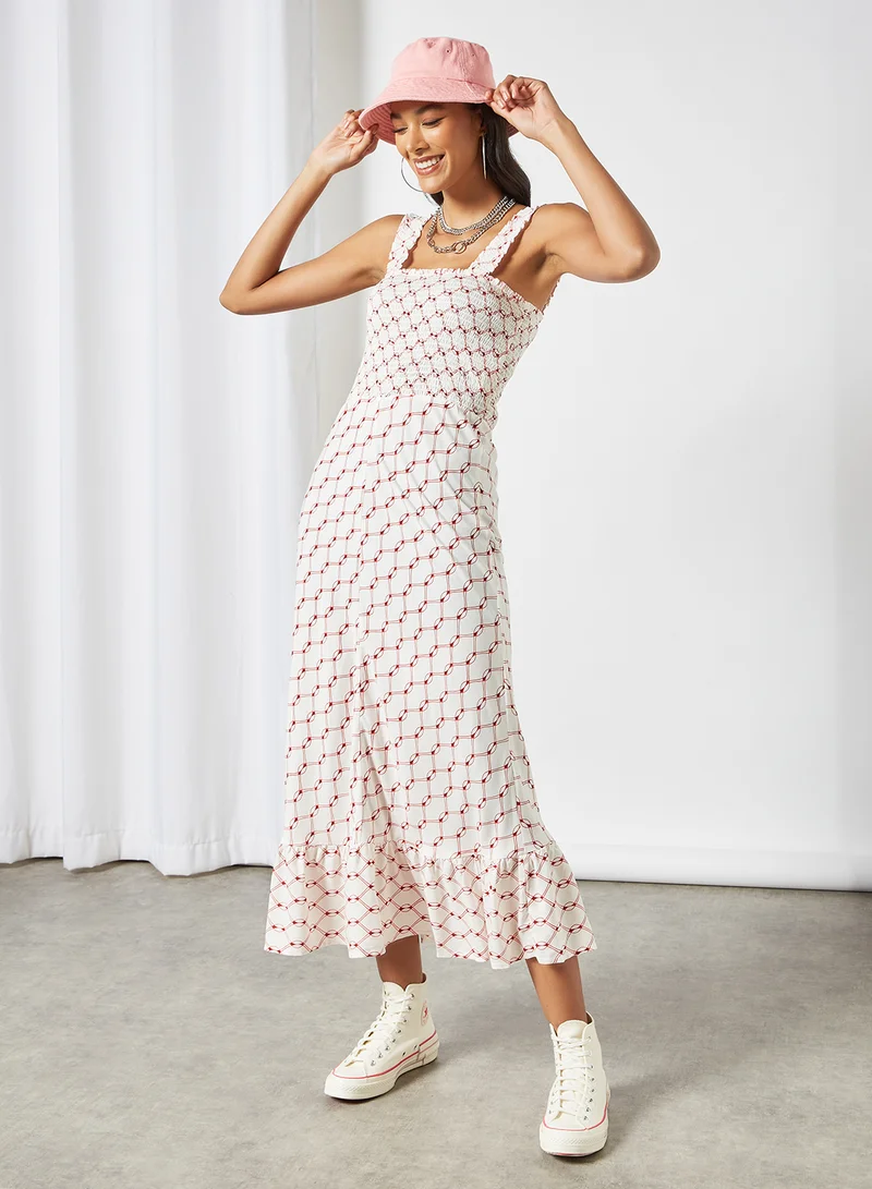 NOISY MAY Shirred Bodice Dress Ecru