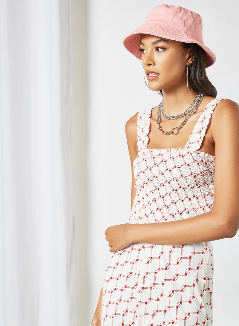 NOISY MAY Shirred Bodice Dress Ecru