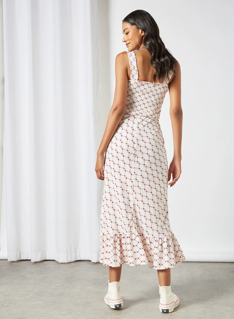 NOISY MAY Shirred Bodice Dress Ecru