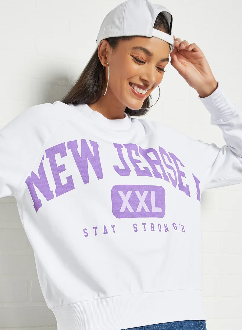 NOISY MAY New Jersey Graphic Sweatshirt White