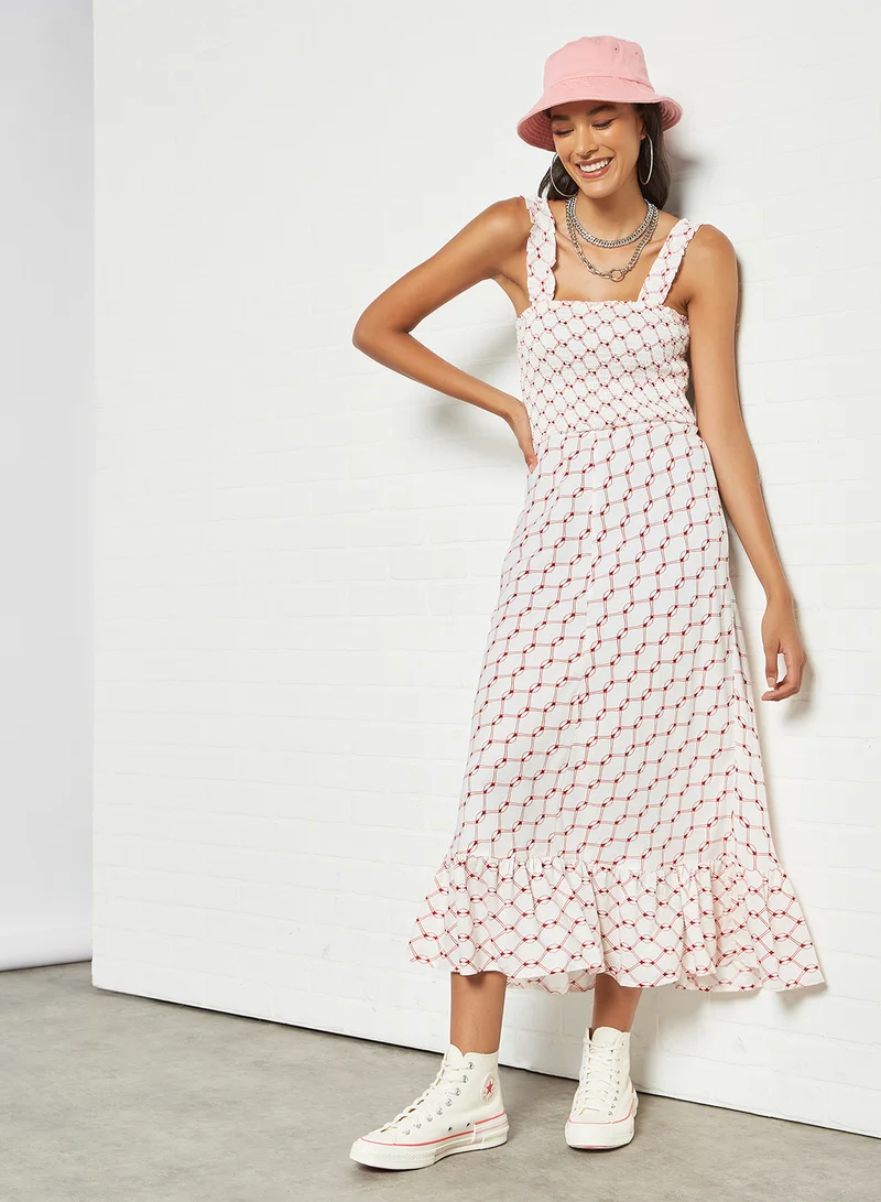 NOISY MAY Shirred Bodice Dress Ecru
