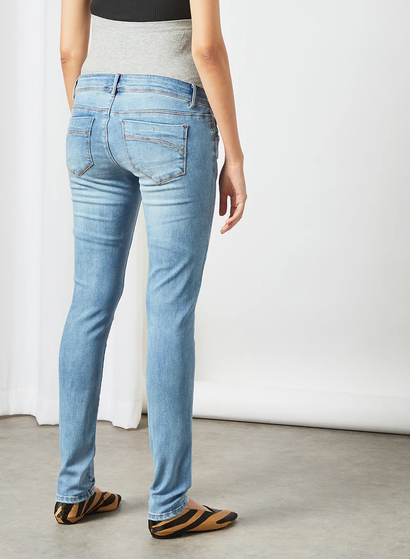Mamalicious Paso Slim Fit Maternity Jeans Light Blue