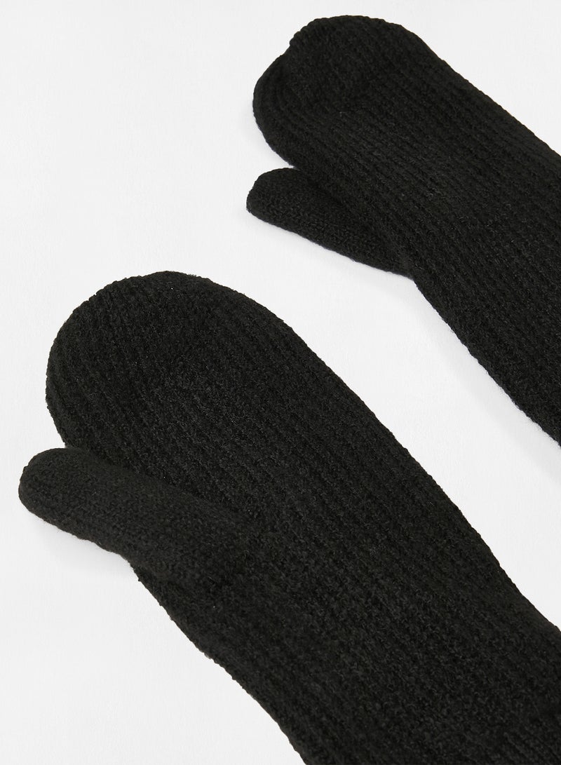 Ribbed Knit Mittens Black - v1631019886/N43774427V_3