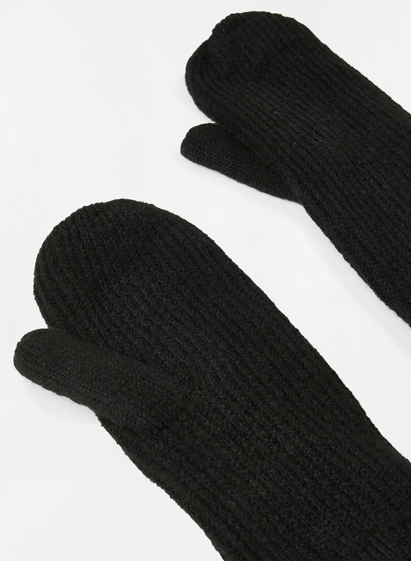 PIECES Ribbed Knit Mittens Black