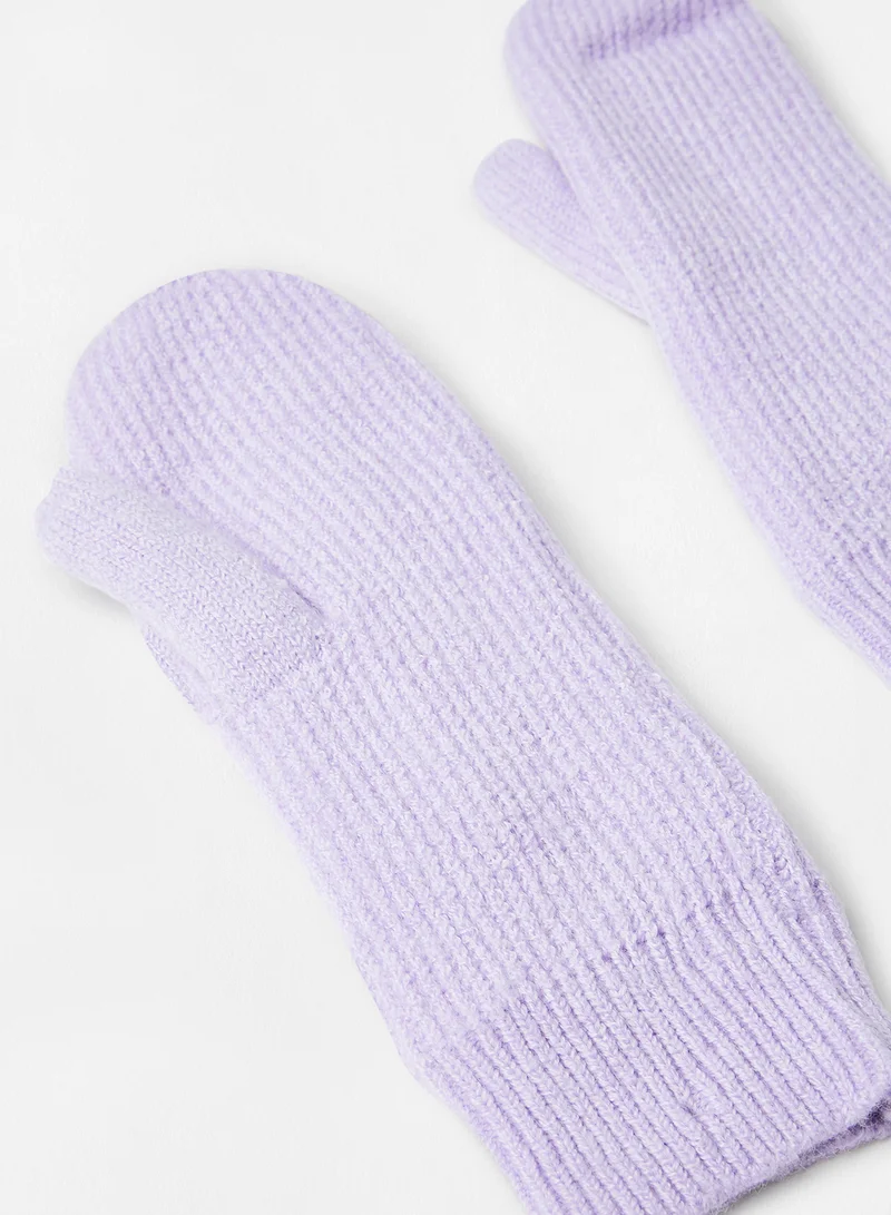 PIECES Ribbed Knit Mittens Lavender