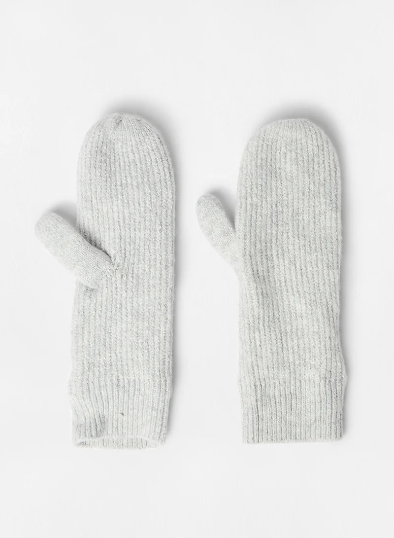 PIECES Ribbed Knit Mittens Grey