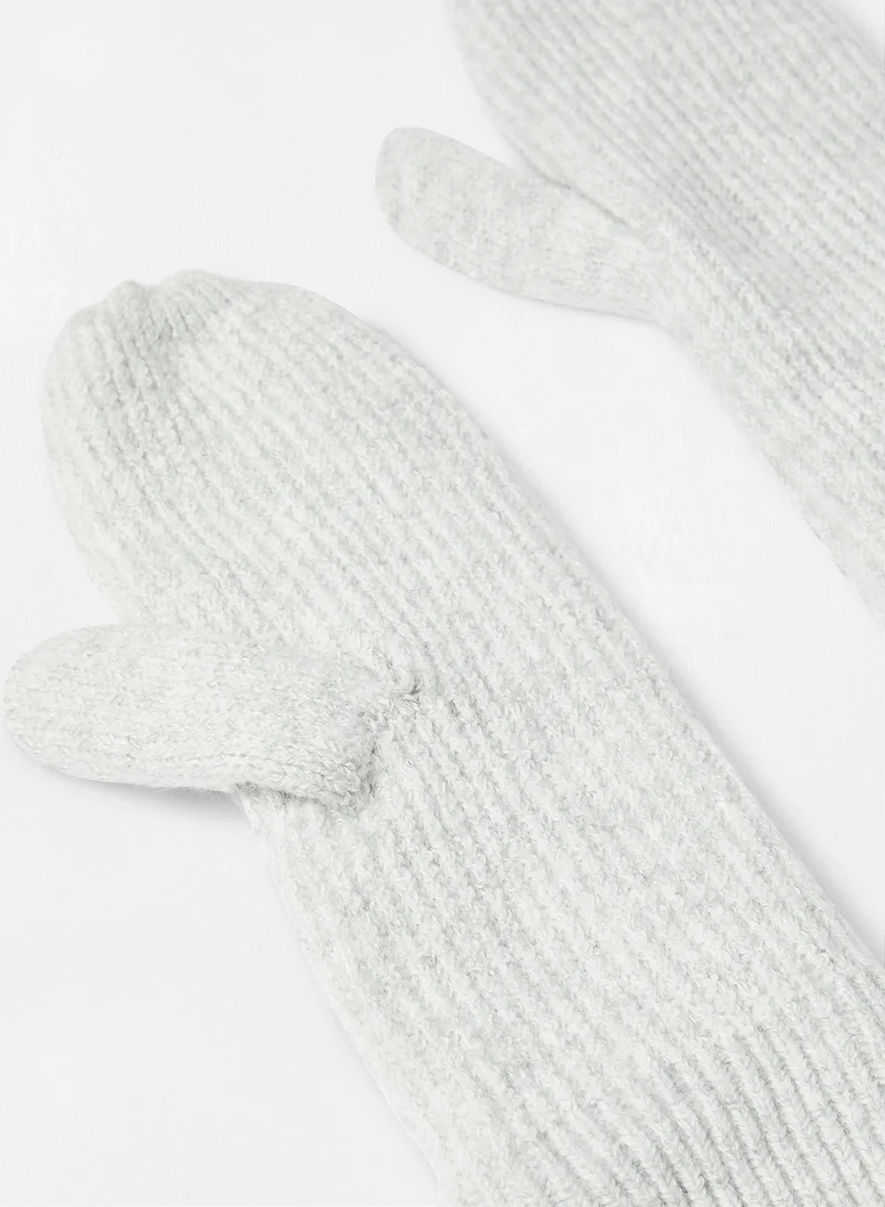 PIECES Ribbed Knit Mittens Grey