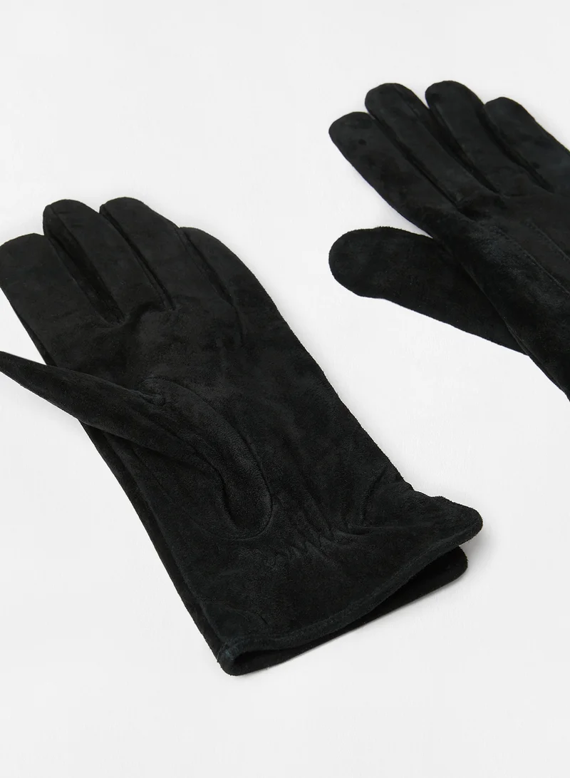 PIECES Suede Gloves Black