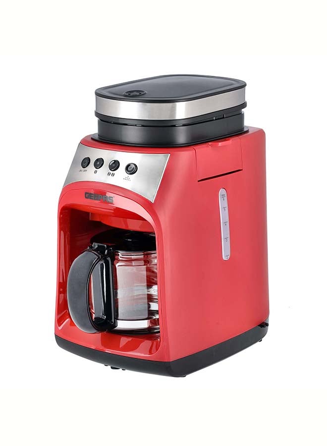 GEEPAS - Grinder & Drip Coffee Maker, 4 cups| Washable Filter | Non-Stick Coating Keep Warm Function | Filter Holder & Grinder | Water Level Gauge 0.6 L 600 W GCM41512 Red - Image 1