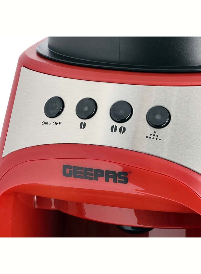 GEEPAS - Grinder & Drip Coffee Maker, 4 cups| Washable Filter | Non-Stick Coating Keep Warm Function | Filter Holder & Grinder | Water Level Gauge 0.6 L 600 W GCM41512 Red - Image 1