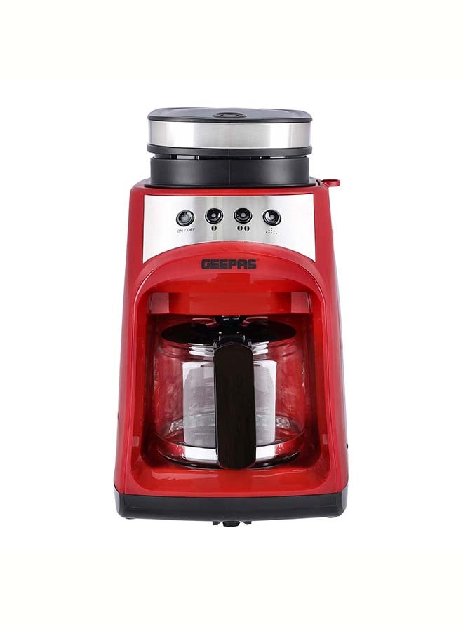 GEEPAS - Grinder & Drip Coffee Maker, 4 cups| Washable Filter | Non-Stick Coating Keep Warm Function | Filter Holder & Grinder | Water Level Gauge 0.6 L 600 W GCM41512 Red - Image 1