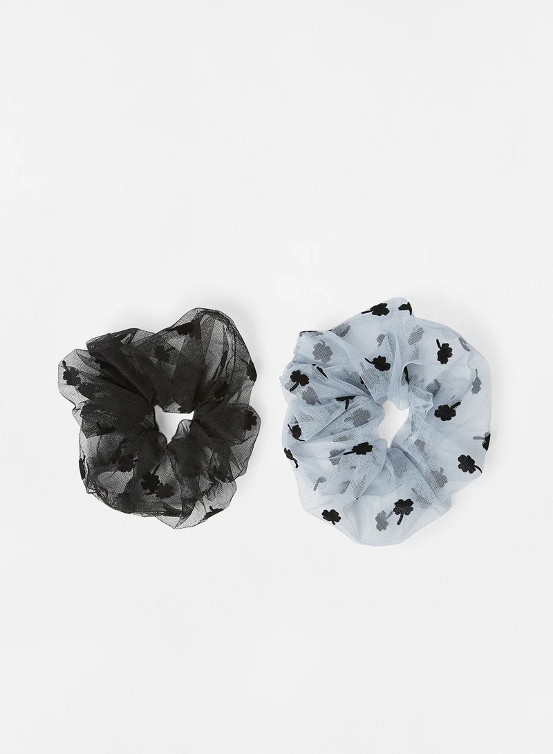 Little Pieces Clover Print Scrunchie (Pack of 2) Multicolour