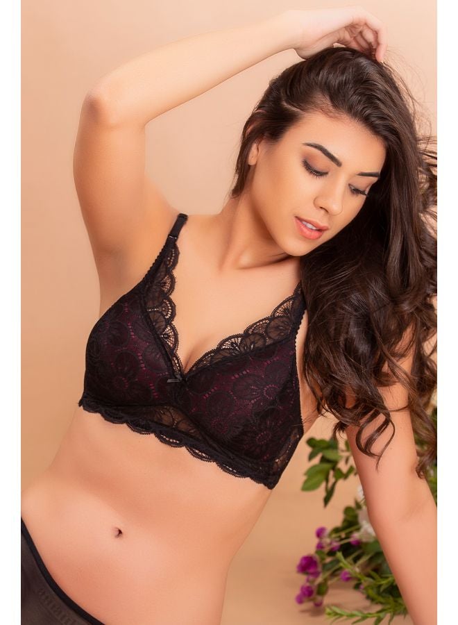 Clovia Padded Non-Wired Demi Cup Plunge Bralette Black - Image 1
