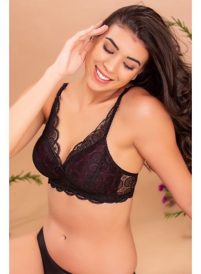 Clovia Padded Non-Wired Demi Cup Plunge Bralette Black - Image 3