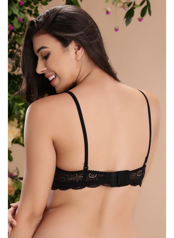 Clovia Padded Non-Wired Demi Cup Plunge Bralette Black - Image 2