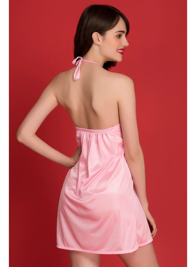 Clovia - Satin Halter Neck Babydoll Pink - Image 1