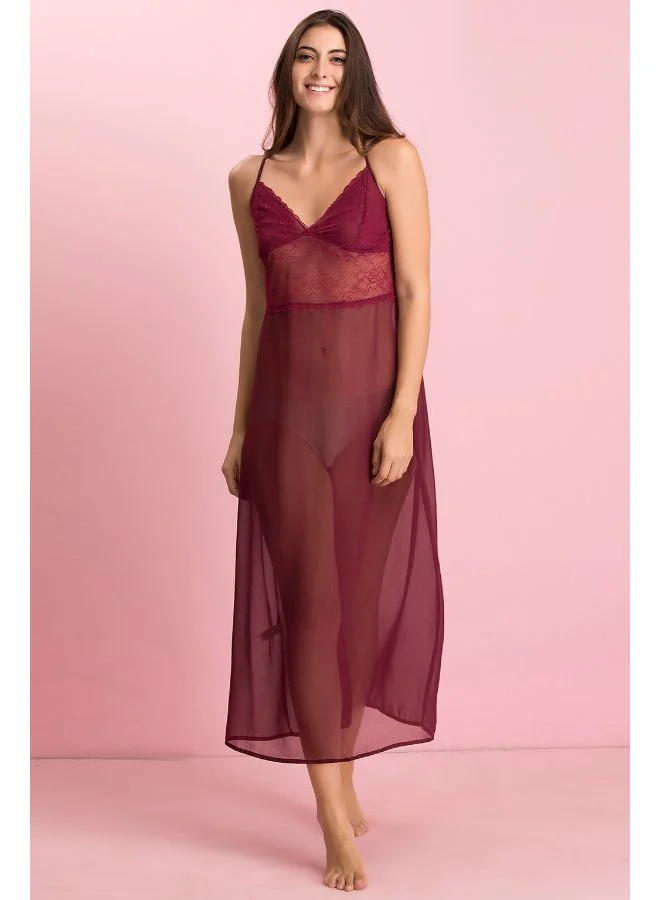 كلوفيا فستان نوم طويل شفاف مع روب من الساتان بطبعة زهور