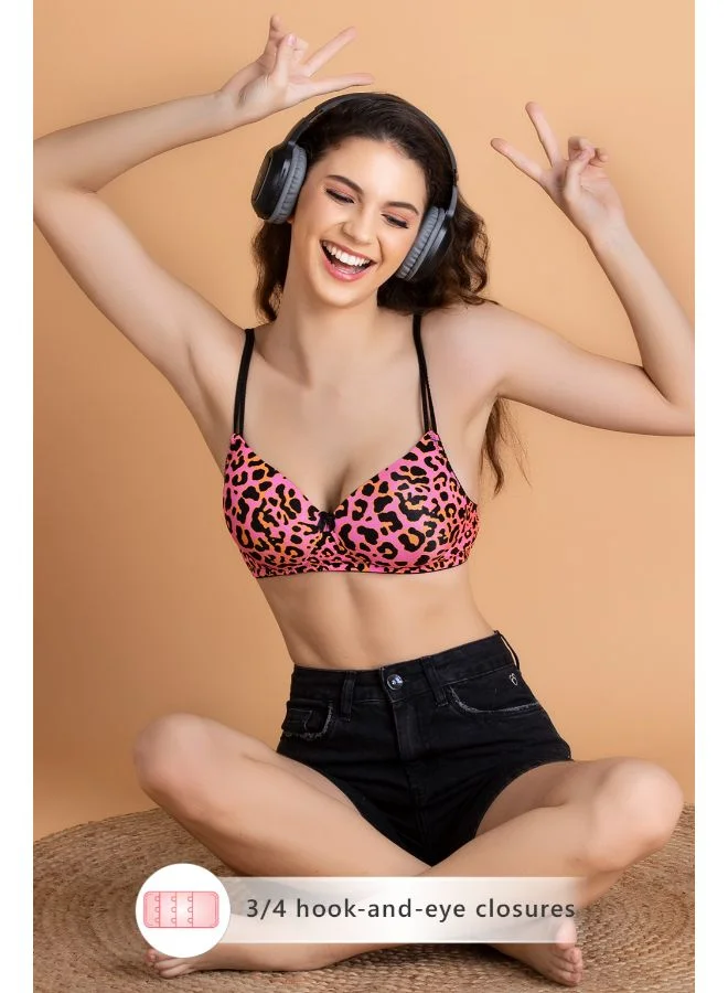 كلوفيا حمالة صدر تيشيرت مبطنة بدون أسلاك وبكوب كامل بطبعة جلد حيوان