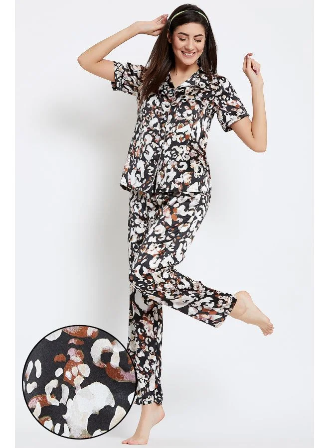 كلوفيا طقم بيجاما وقميص بأزرار من الأعلى إلى الأسفل مُزين بطبعات