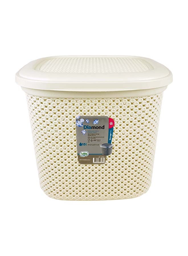 هوبي لايف سلة غسيل مربعة بتصميم ماسي عاجي 15لترات - Image 2