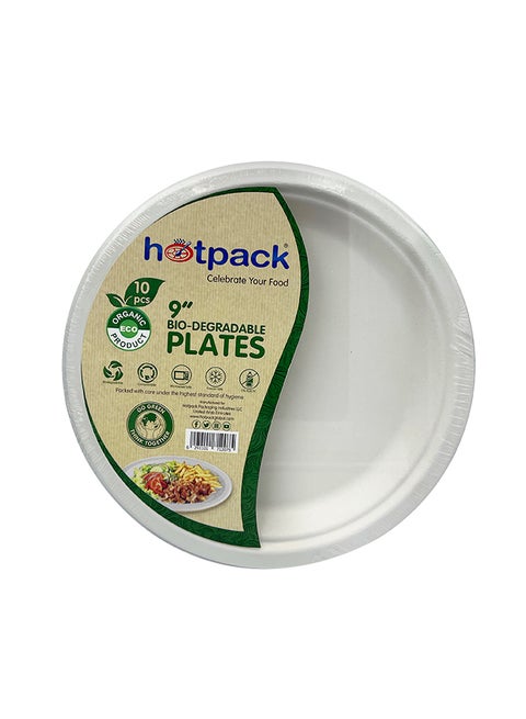 Soft N Cool, Hotpack - 10 Pieces Bio Degradable Ecofriendly Paper Pulp Plate 9 Inch, Hsmbdrp9 White 9inch