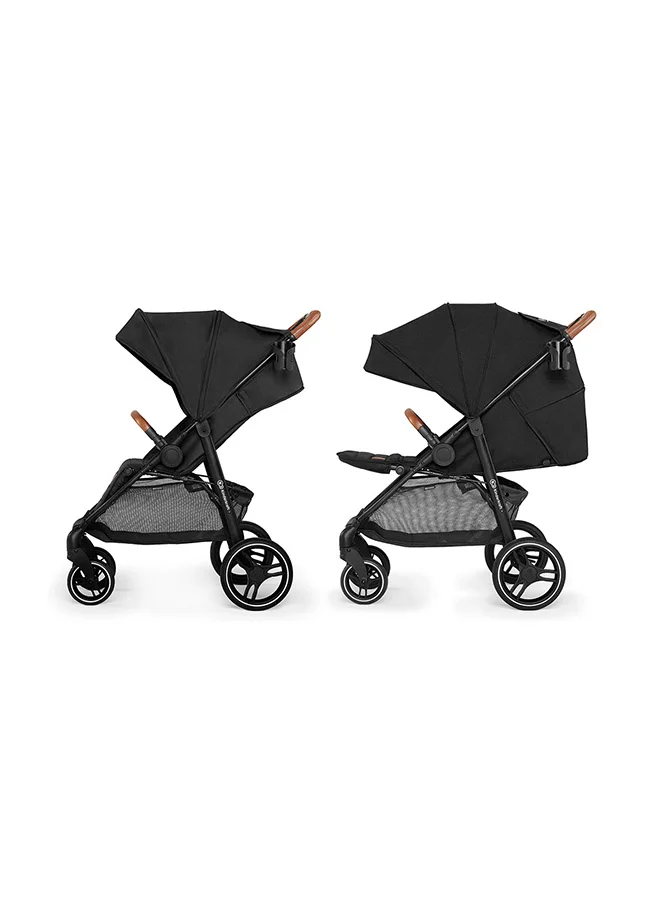 Kinderkraft Grande Stroller - Black, Reclining, Foldable, Multi-level Backrest Adjustment, 5-Point Saftey Belts, With Large Shopping Bag, Large Canopy, Suitable for 0+ months