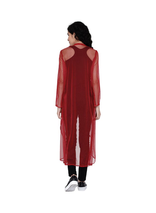 Miss London Flowy Cardigan Kimono Red  - Image 2